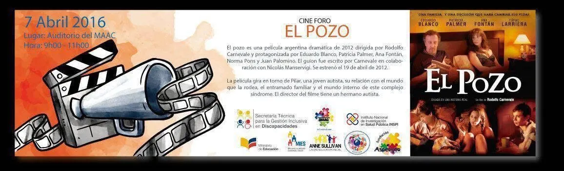 Material promocional de El pozo con imágenes del elenco y una tira de película