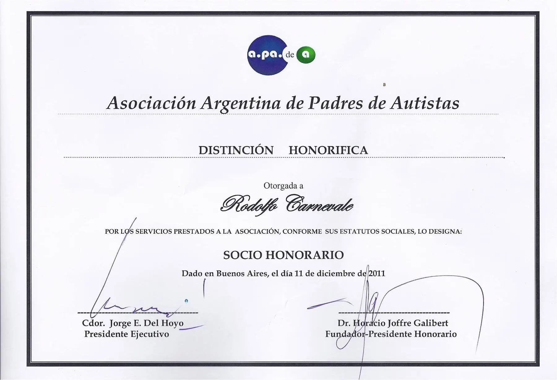 Distinción de una asociación de familias