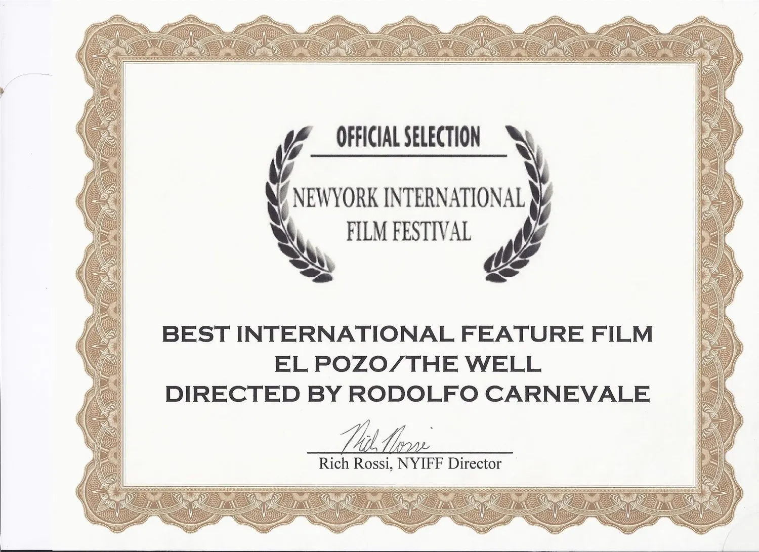 Certificado: Mejor película internacional